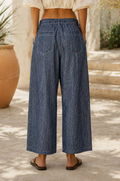 Linen Wide Barrel Pants: DENIM