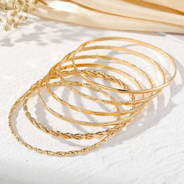 Gold Layered Bangle Set - Mixed Texture Stack | 40B5238: SET - Lulu Bella Boutique