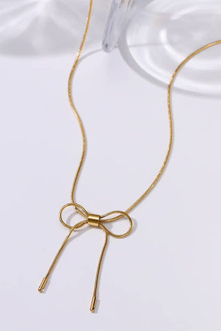 18K STAINLESS STEEL TARNISH FREE BOW NECKLACE | 40NK355: Gold