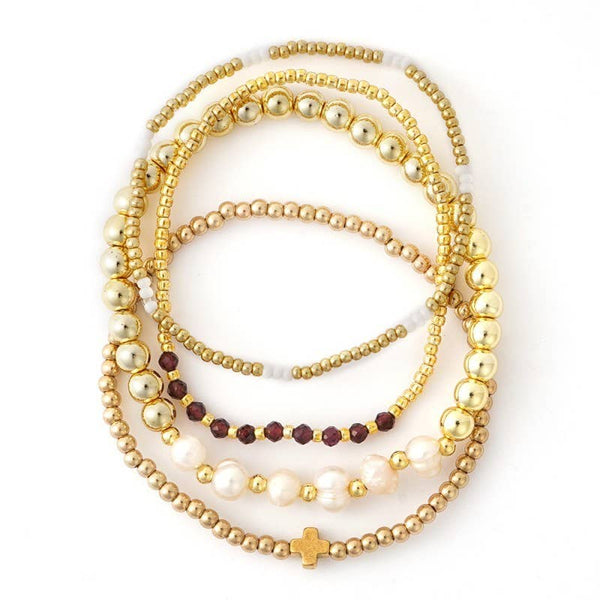 MULTI BALL PEARL CHAIN STRETCH BRACELET: JADE
