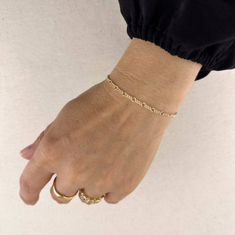 18k Gold Filled Rounded Figaro Chain Bracelet - Lulu Bella Boutique