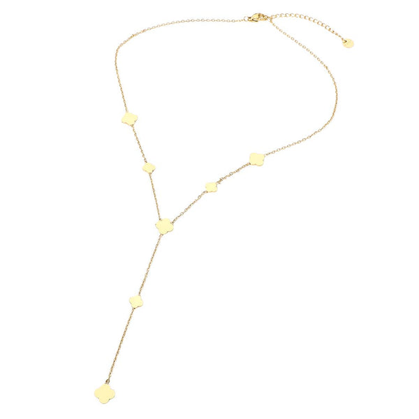 SECRET BOX_Stainless Steel Quatrefoil Charm Station Link Y Shaped Necklace: Gold - Lulu Bella Boutique