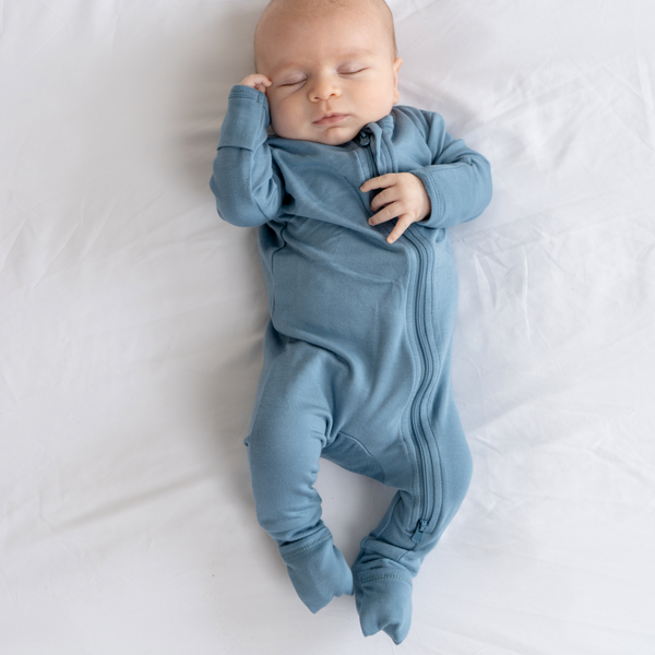 Baby Bamboo Pajamas w/ DreamCuffs™: 0 - 3 Months / Ocean Blue