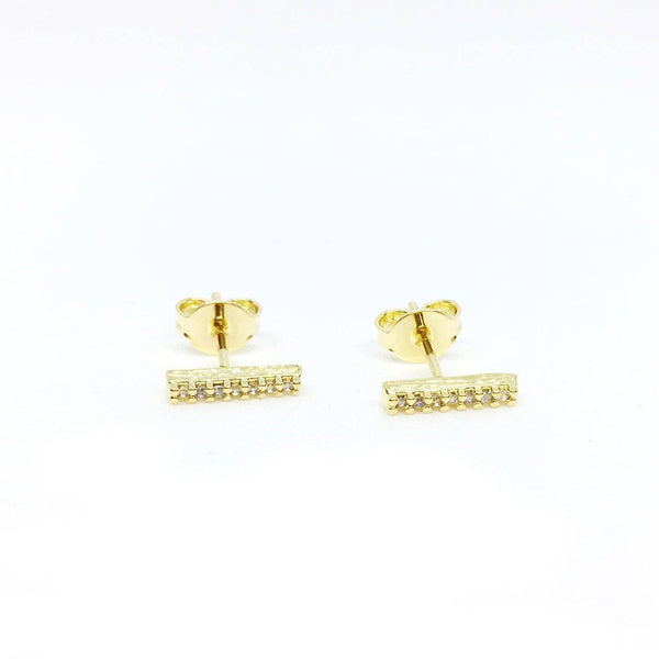 18k Gold Filled Dainty CZ Bar Stud Earrings For Wholesale An