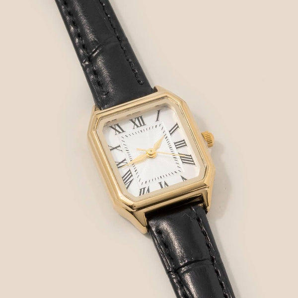 Thin Leather Strap Vintage Square Watch: BKSB