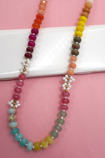 NATURAL STONE AGATE GLASS STAINLESS STEEL NECKLACE |80N92044: A - Lulu Bella Boutique