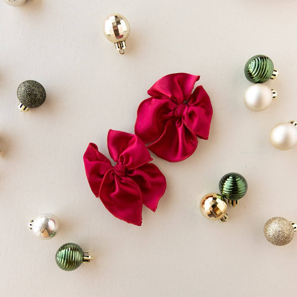 Poinsettia | Pigtail Set - Petite Party Bow