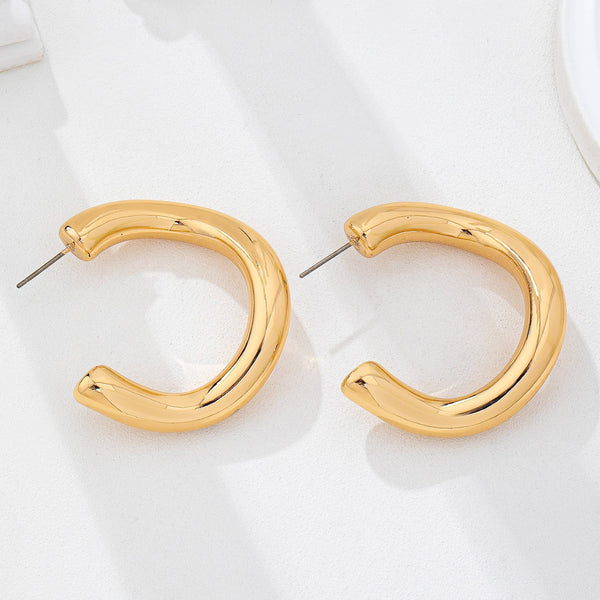 Bold Chunky Gold-Tone U-Shape Hoop Earrings | 80E62229: Gold - Lulu Bella Boutique