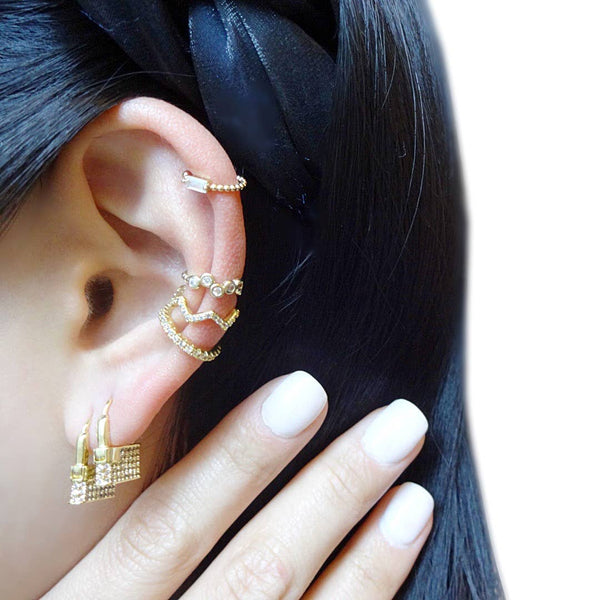 CZ Lock Huggies Earrings