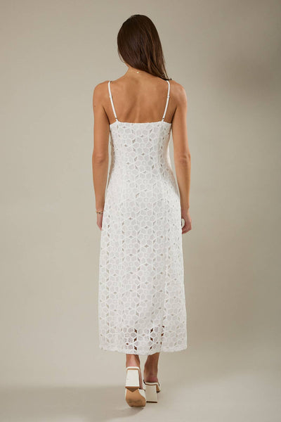 SLEEVELESS FITTED LACE MIDI DRESS: White / S - Lulu Bella Boutique