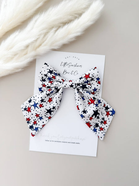 White Stars 4th of July Sailor Hair Bow: Small - Lulu Bella Boutique