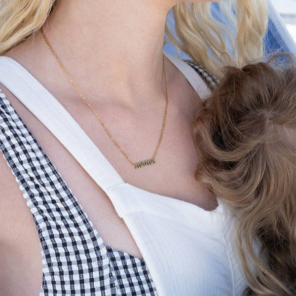 18K Gold PVD Stainless Steel Mama Charm Necklace: Stainless