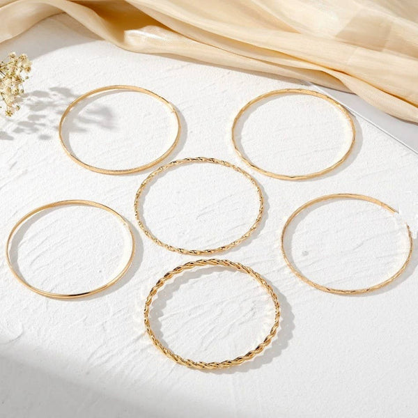 Gold Layered Bangle Set - Mixed Texture Stack | 40B5238: SET - Lulu Bella Boutique