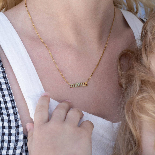 18K Gold PVD Stainless Steel Mama Charm Necklace: Stainless