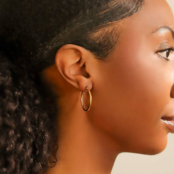 18K Gold PVD Stainless Steel Round Tube Hoop Earrings: Gold / 60mm