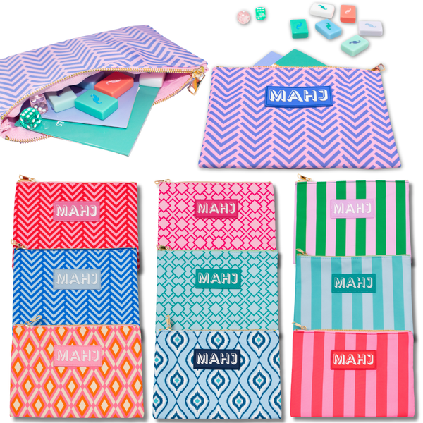 Premium Mahjong Card & Accessory Bag: Stripes- Purple & Green Card & Accessory Bag