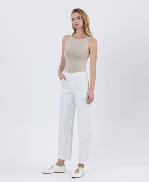 SUPER HIGH RISE OPTIC WHITE PANEL BARREL JEANS F5880WH: OPTIC WHITE / 25 - Lulu Bella Boutique