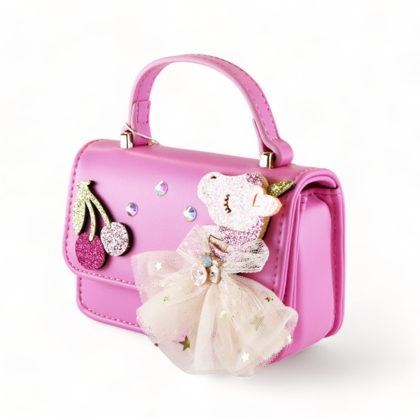 B1302 Unicorn & Cherry Applique Purse (6 Colors): Fuchsia