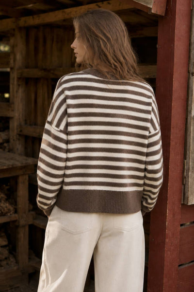 Striped Crewneck Sweater: BROWN MELANGE