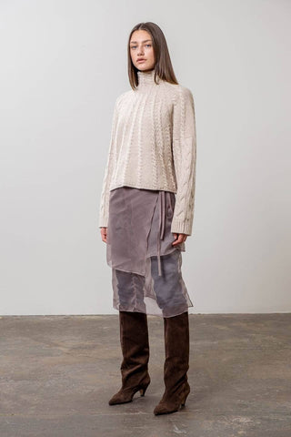 TURTLENECK CABLE KNIT SWEATER: OATMEAL - Lulu Bella Boutique