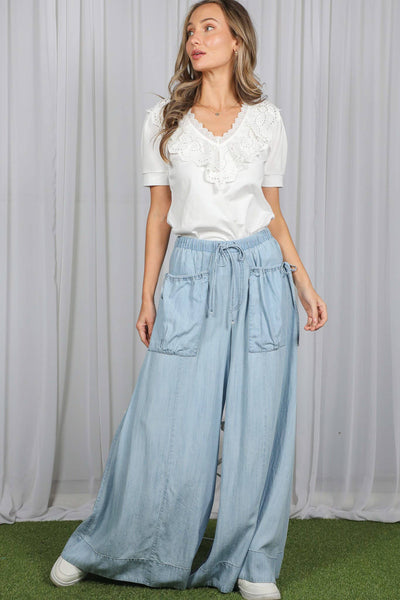 Scallop Edge Eyelet Lace Accent 100%Cotton Blouse VT83344   : Off White / S - Lulu Bella Boutique