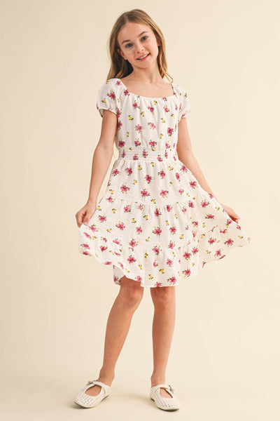 TWEEN KIDS GIRLS PEASANT PUFF SLV SMOCKED WAIST (7-12): 7 - Lulu Bella Boutique