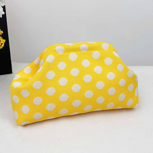 Polka Dots Knit Cosmetic Bag Geo Knit Clutch: DYellow / M - Lulu Bella Boutique