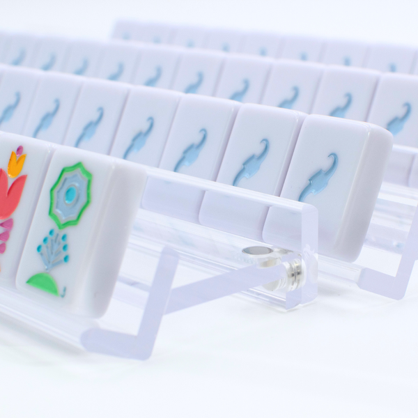 MAHJONG RACKS | Premium Acrylic | 4 Racks + 4 Pushers: Solid Macaron Blue
