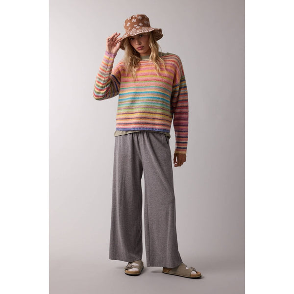 RAINBOW KNIT SWEATER / WL25-11416: SKY/PURPLE / S - Lulu Bella Boutique