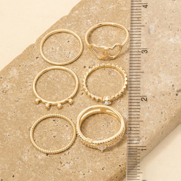 Six Piece Assorted Heart Rings Set: GCL - Lulu Bella Boutique