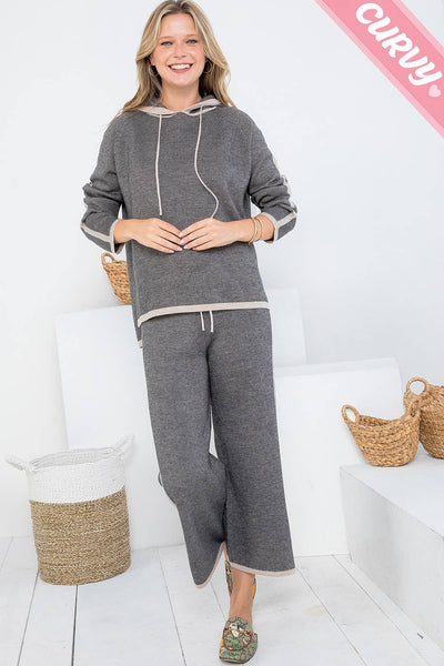 PLUS SIZE KNIT PULLOVER PANTS: TAUPE/BLACK / Plus Size / 1XL