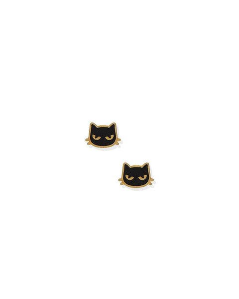 Screwback Stud Earrings - Black Cat