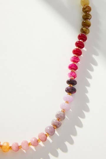 NATURAL AGATE GLASS SEMI PRECIOUS BEAD NECKLACE | 80N896: 3A - Lulu Bella Boutique