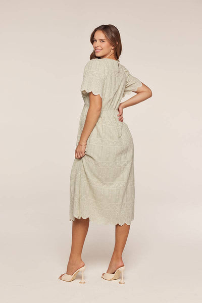 Embroidered Sage Dress: Light Dress / S - Lulu Bella Boutique