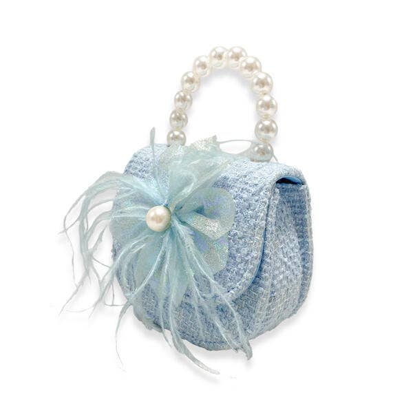 B1340 Feather Floral Tweed Purse (2 Colors): Blue