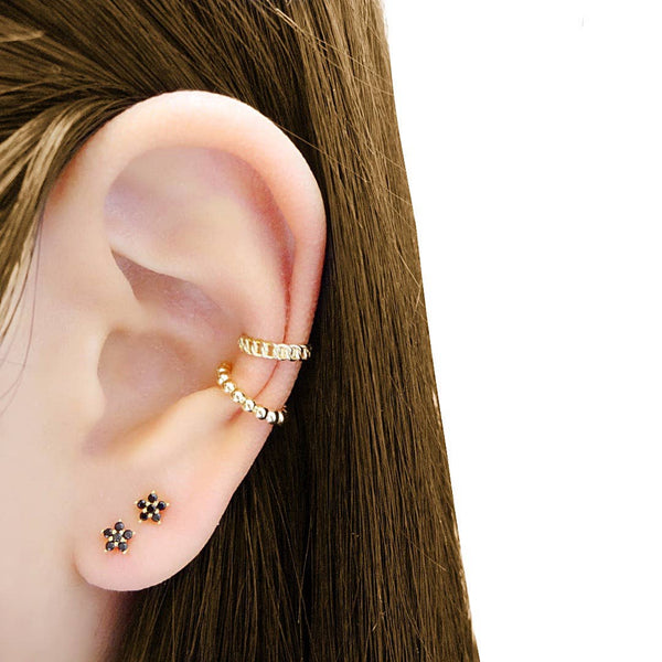 Black Diamond Flower Stud Earrings: 14k Gold