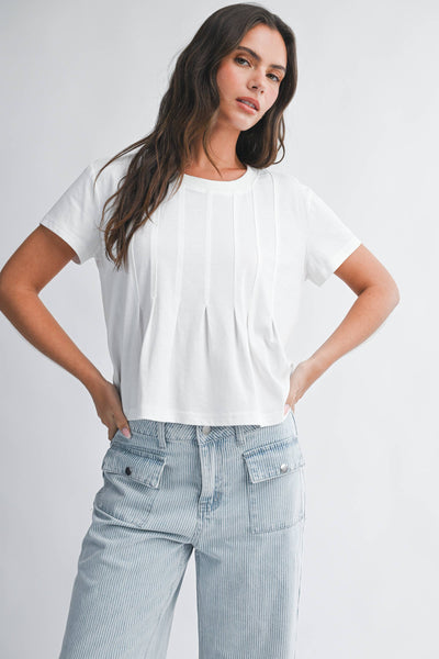 8613HK Pleated Swing Tee Top: White / Contemporary / S - Lulu Bella Boutique