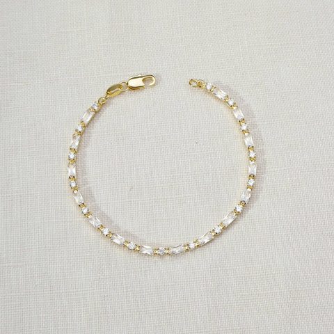 18k Gold Filled Baguette and Round Cut Cubic Zirconia Tennis Bracelet