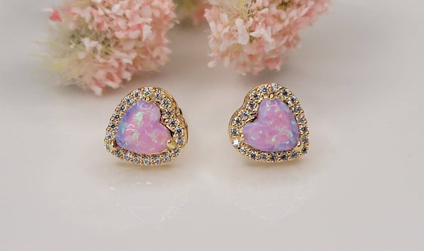 HEART SHAPE SEMI PRECIOUS STONE POST EARRINGS.: PINK OPAL - Lulu Bella Boutique