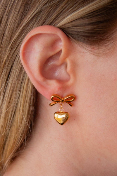 Heart Drop Bow Earrings