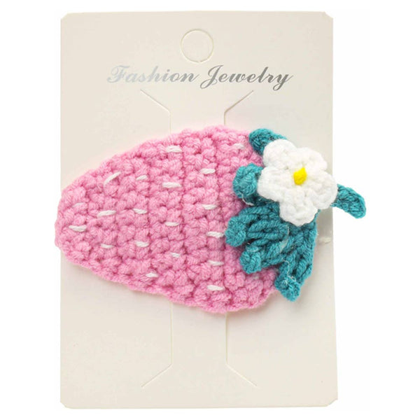 STRAWBERRY CROCHET KNIT SNAP HAIR PIN, LVHA 407: PINK - Lulu Bella Boutique