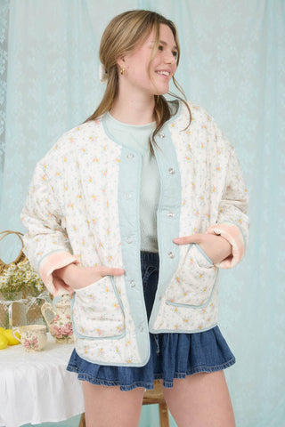 FLORAL QUILTED PLAID LINED JACKET: CREAM MULTI