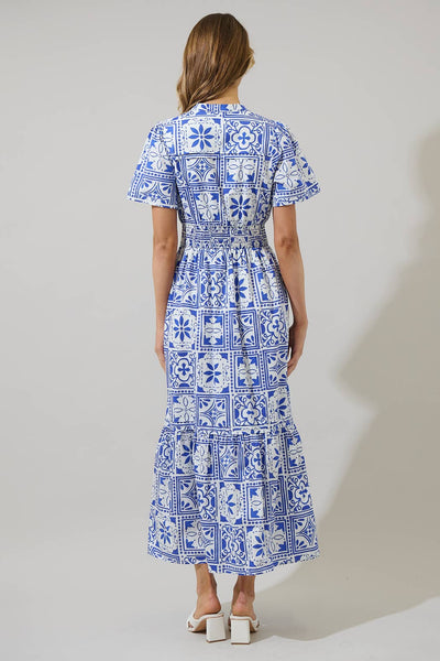 Arbor Floral Belraj Poplin Maxi Dress: WHT-BLUES-COMBO / XS - Lulu Bella Boutique