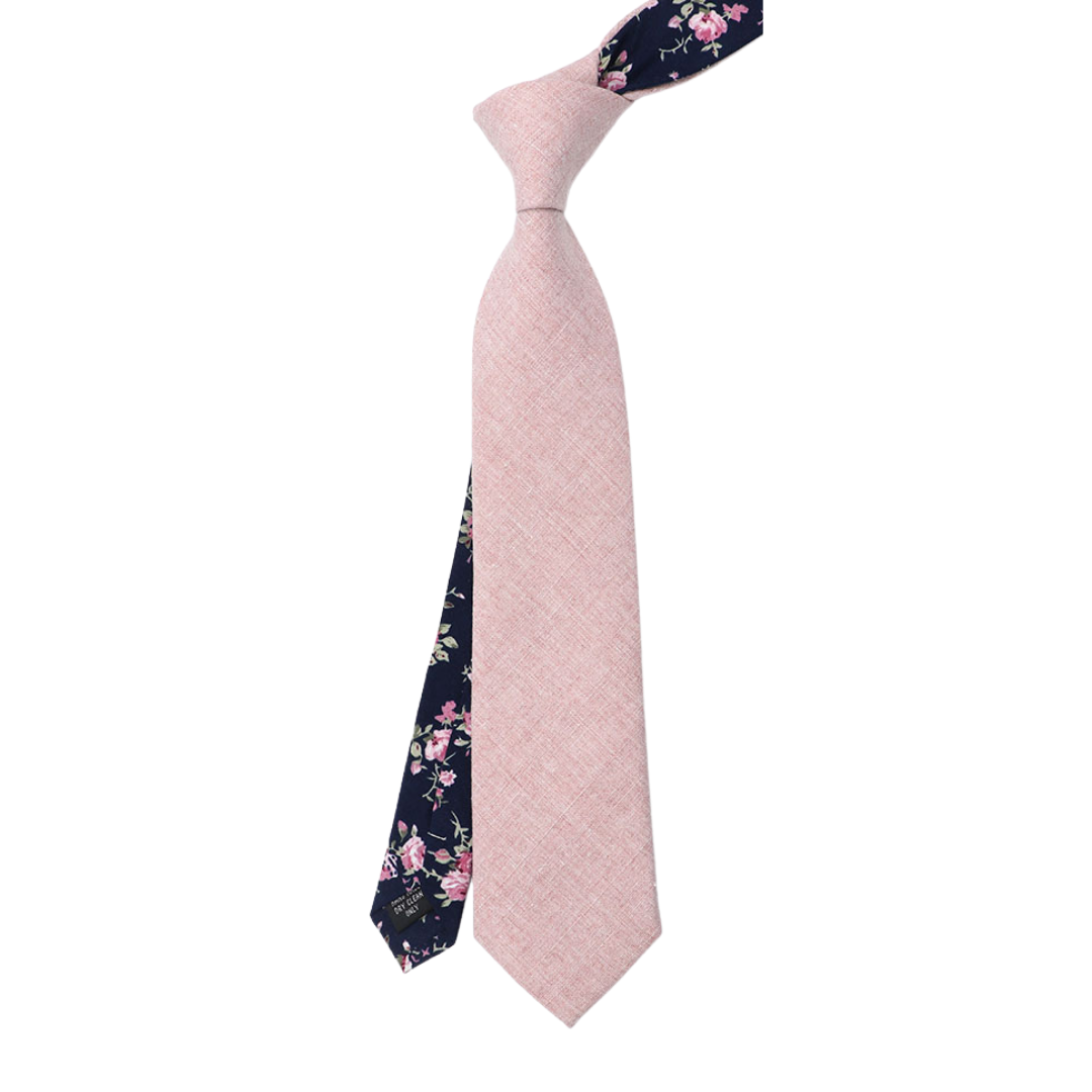 Stevie Two-Tone Dusty Rose Solid & Floral Tail Tie