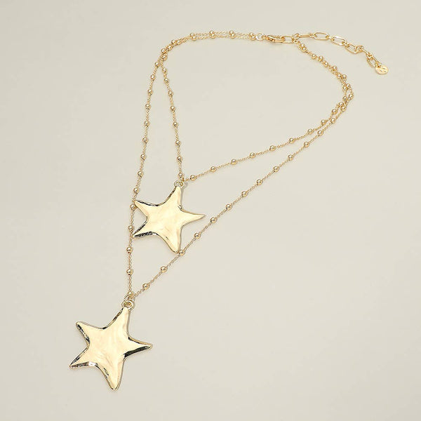 Double Star Pendant Layered Statement Necklace