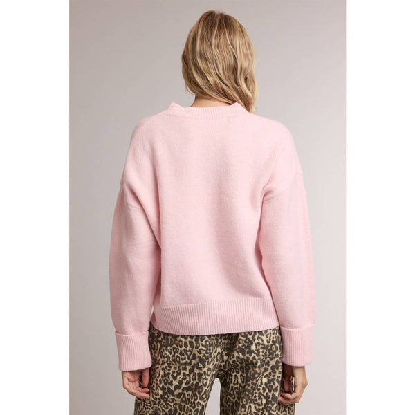 RELAXED CREWNECK SOFT KNIT SWEATER: LIGHT PINK