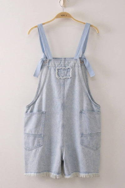 NP71024-Washed Denim Pocket Overall Romper: LT INDIGO / S-M-L/2-2-2 - Lulu Bella Boutique