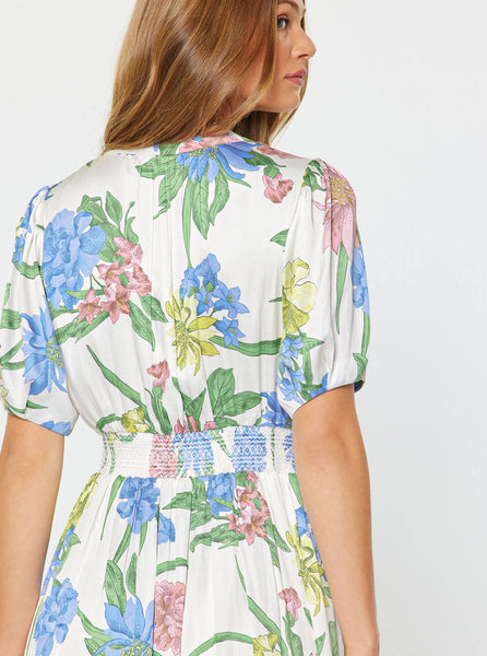 Floral Printed Ruffle Midi Dress: Multi-Colored / XS - Lulu Bella Boutique