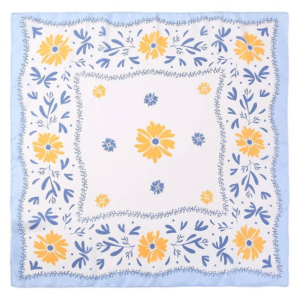 Floral Print Silk-Finish Bandana Scarf: Blue