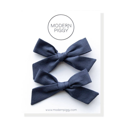 Blueberry | Pigtail Set - Hand-tied Bow: Alligator Clip